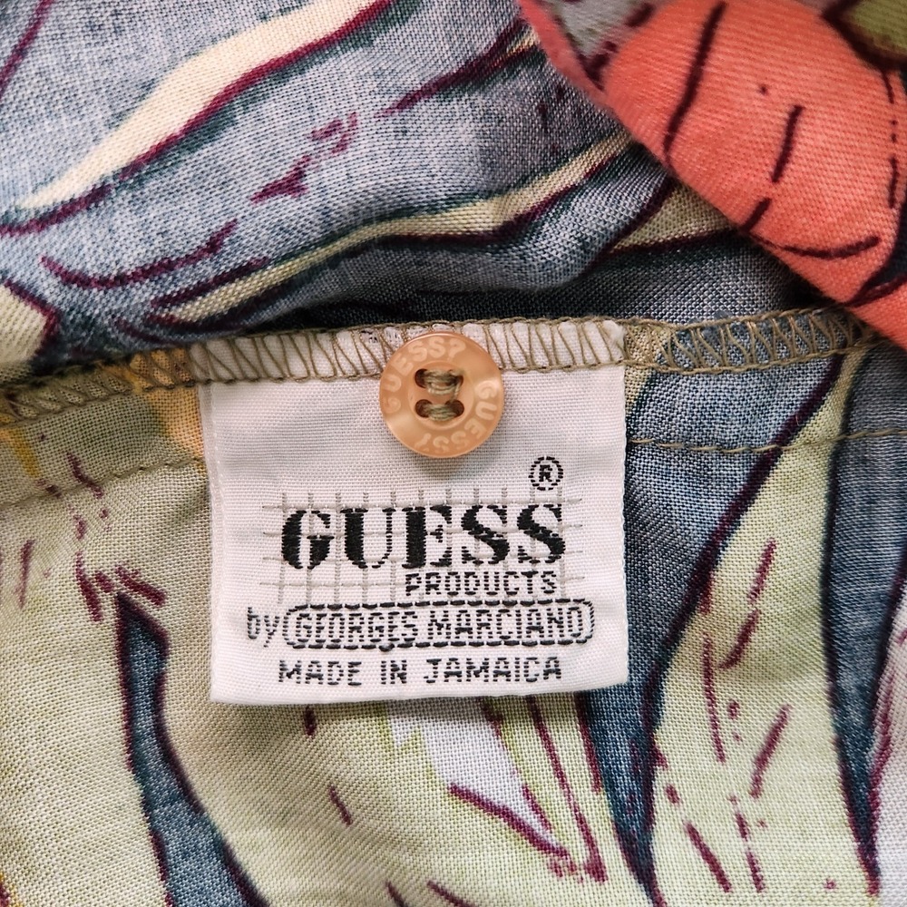 Vintage 80s 90s GUESS by Georges Marciano Medium Hawaiian Shirt Aloha Floral - Picture 4 of 10